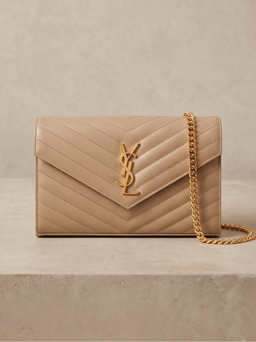Saint Laurent Cassandre matelassé textured-leather chain wallet